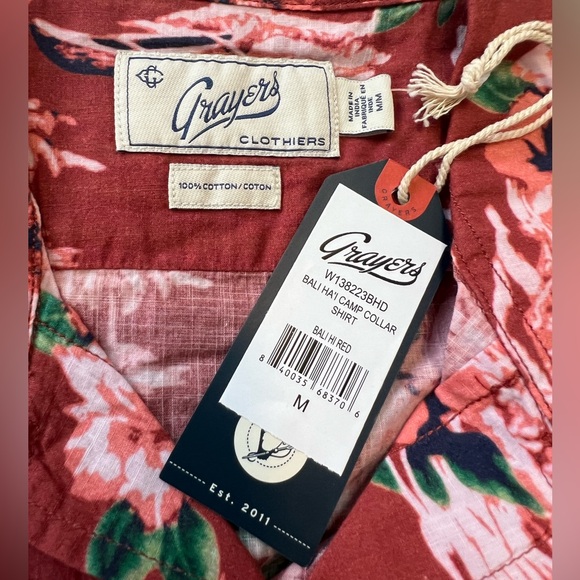Grayers Red White Tropical Floral Camp Collar Shirt Medium NEW Bali Ha’i Hawaii - Picture 9 of 11